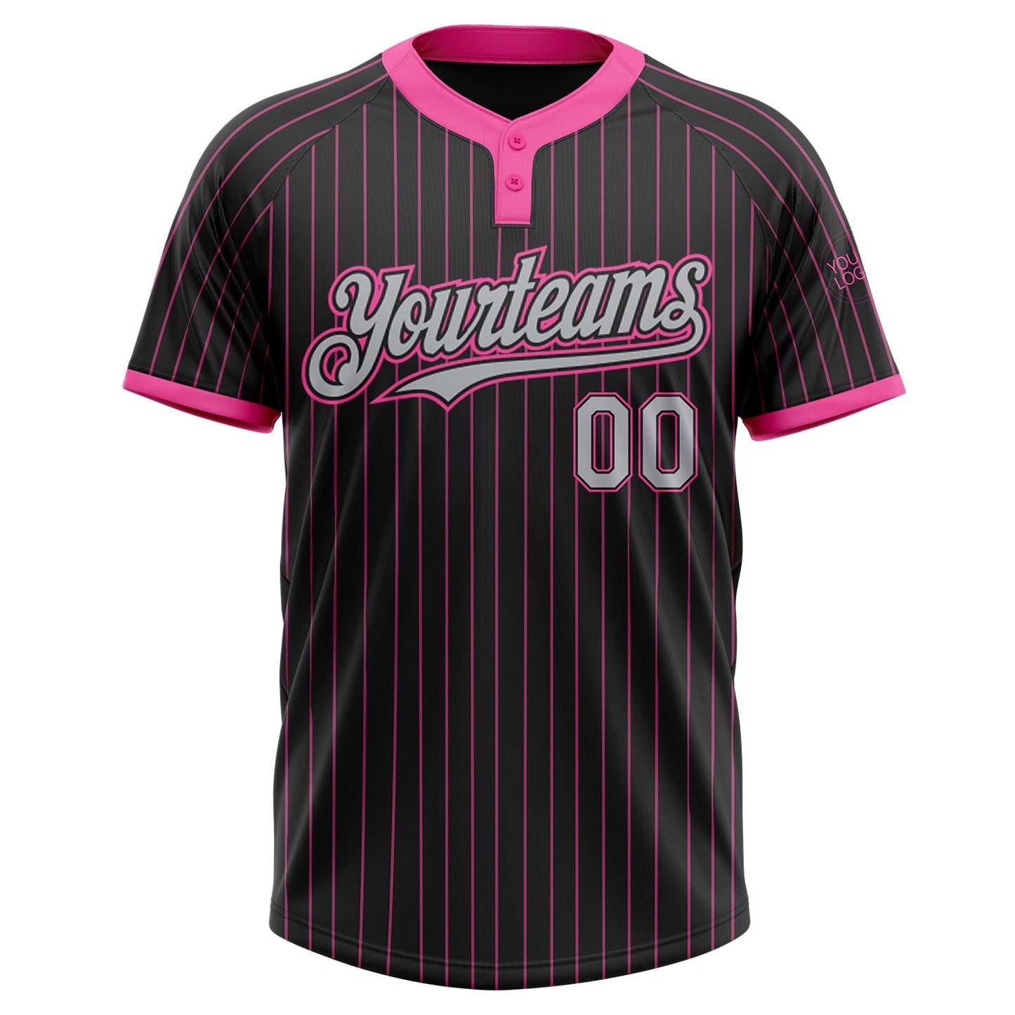 Custom Black Pink Pinstripe Gray Two-Button Unisex Softball Jersey view 2