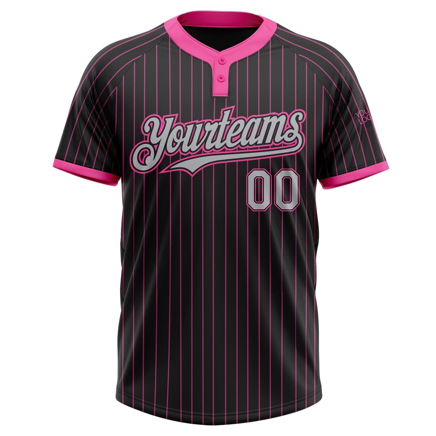 Custom Black Pink Pinstripe Gray Two-Button Unisex Softball Jersey view 2