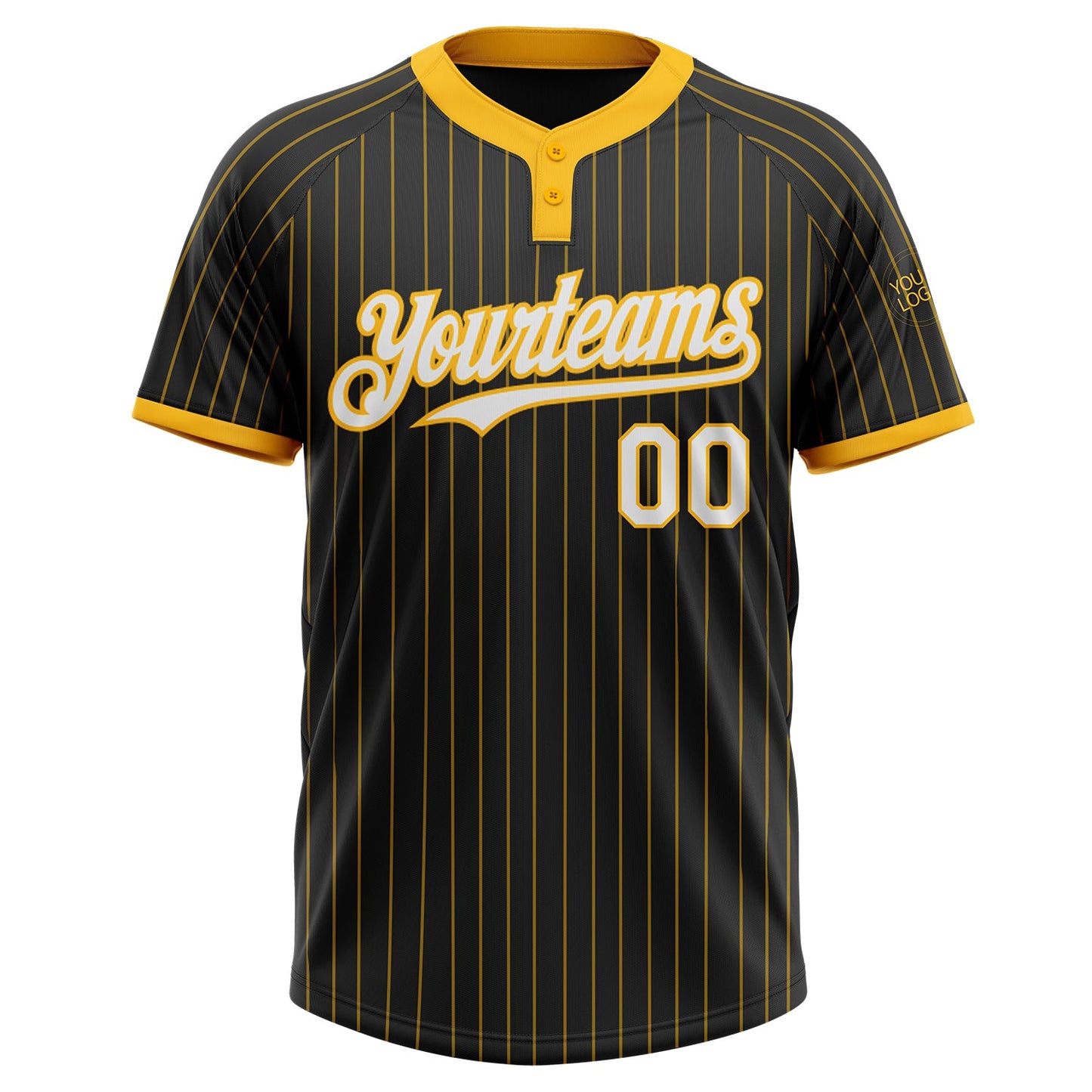 Custom Black Gold Pinstripe White-Gold Two-Button Unisex Softball Jersey view 2
