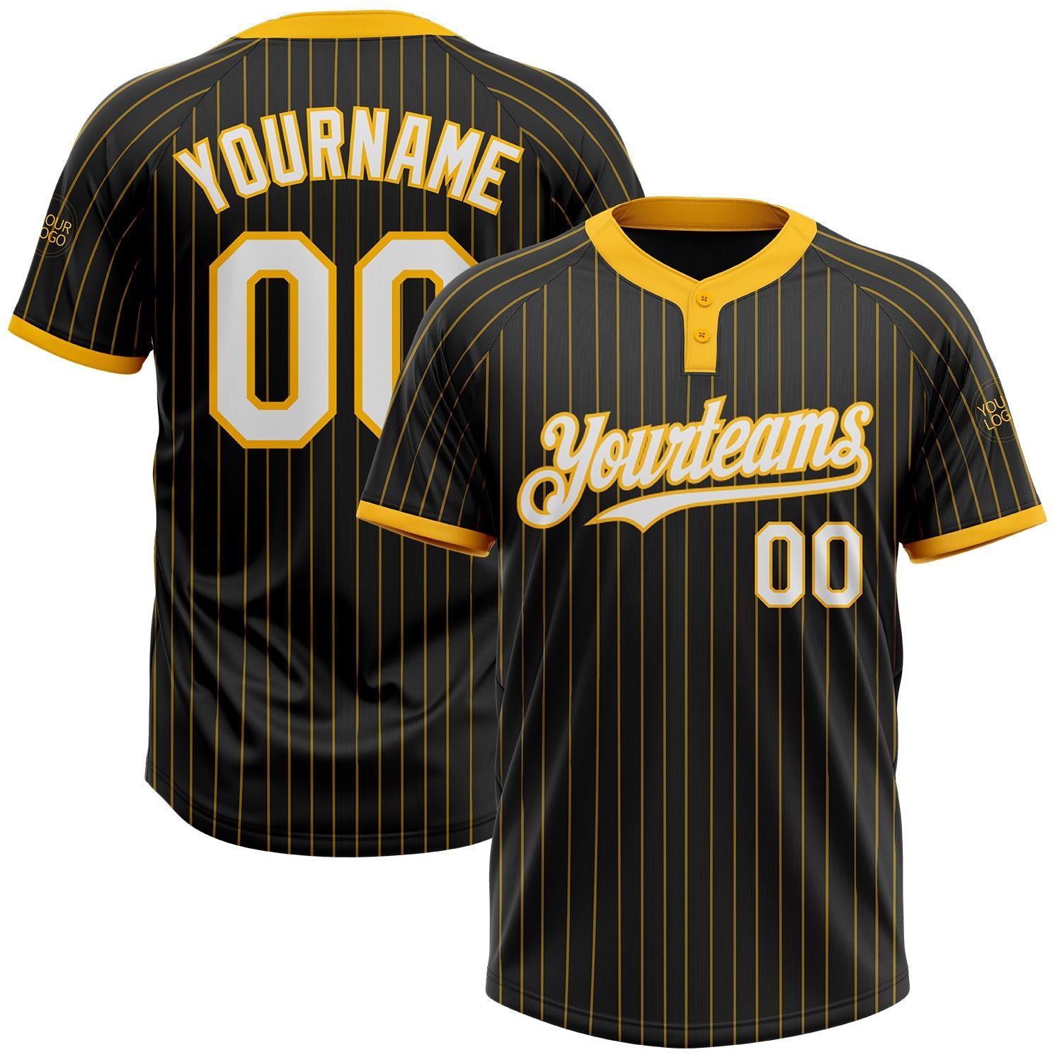 Custom Black Gold Pinstripe White-Gold Two-Button Unisex Softball Jersey - Main View