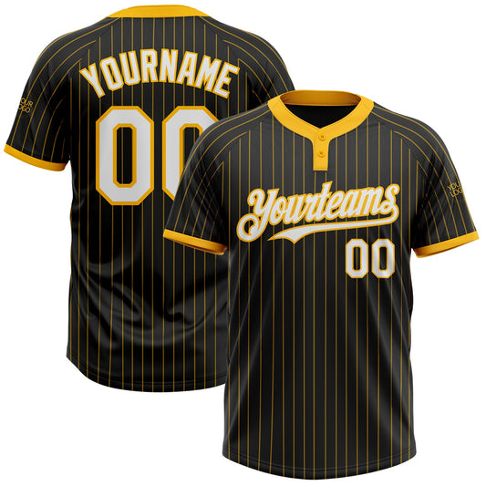 Custom Black Gold Pinstripe White-Gold Two-Button Unisex Softball Jersey - Main View