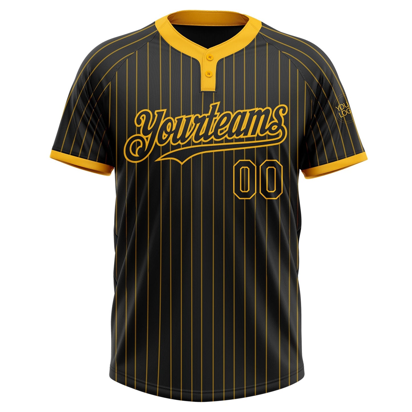 Custom Black Gold Pinstripe Gold Two-Button Unisex Softball Jersey view 2