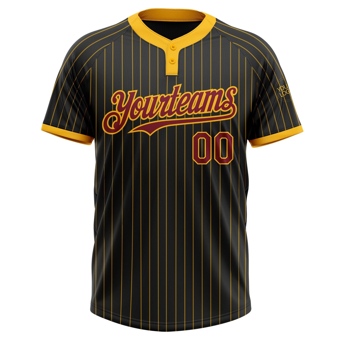 Custom Black Gold Pinstripe Crimson Two-Button Unisex Softball Jersey view 2