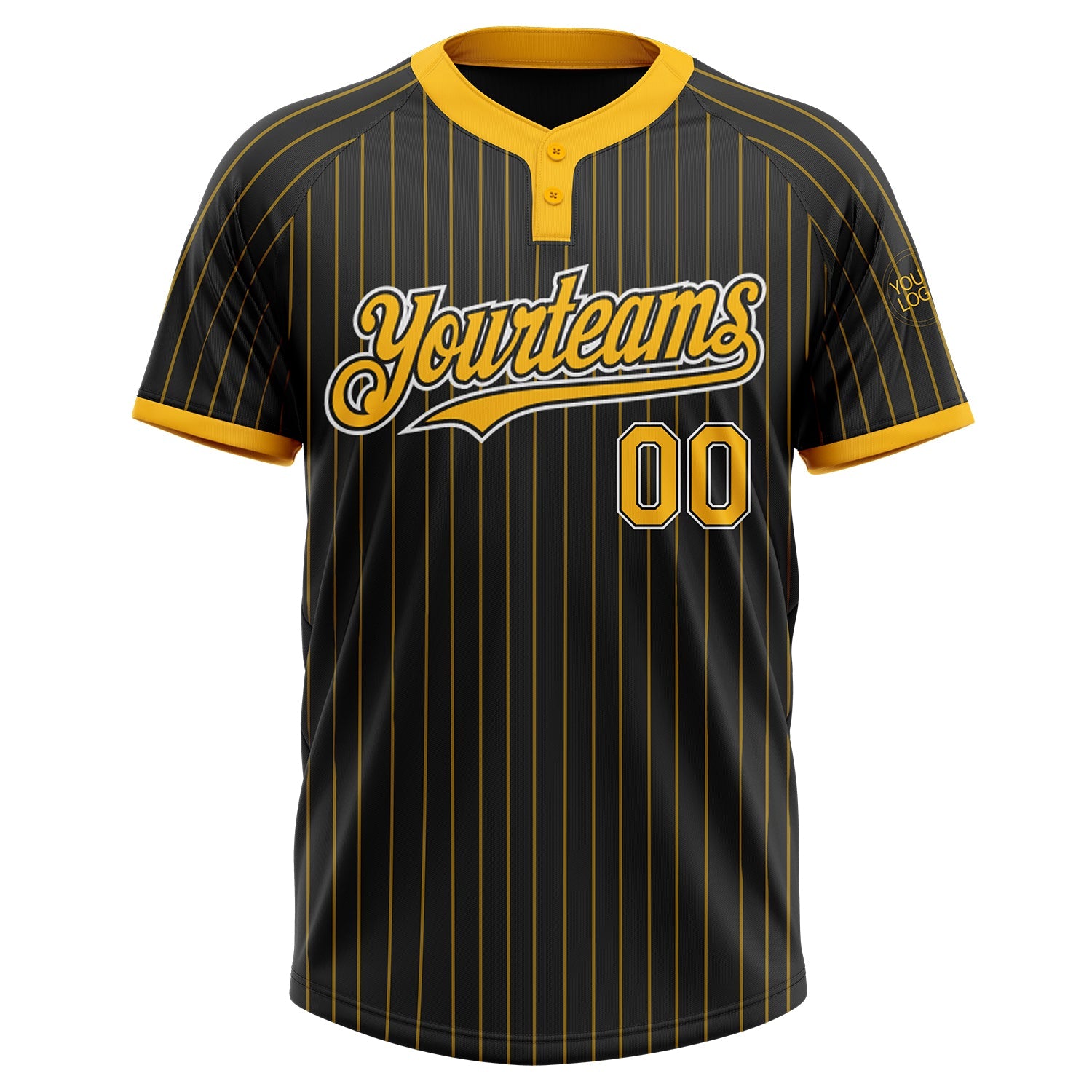 Custom Black Gold Pinstripe White Two-Button Unisex Softball Jersey view 2