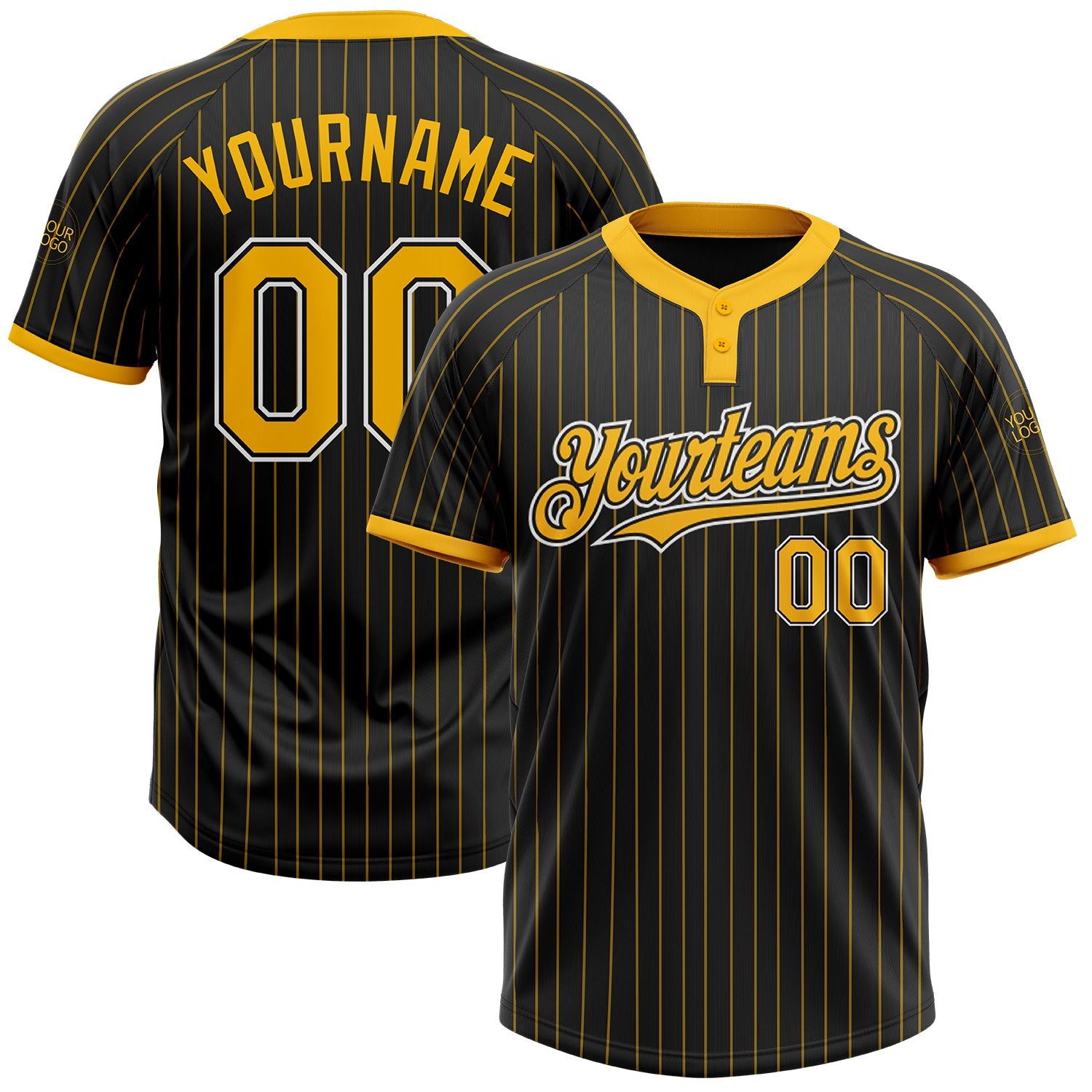 Custom Black Gold Pinstripe White Two-Button Unisex Softball Jersey - Main View