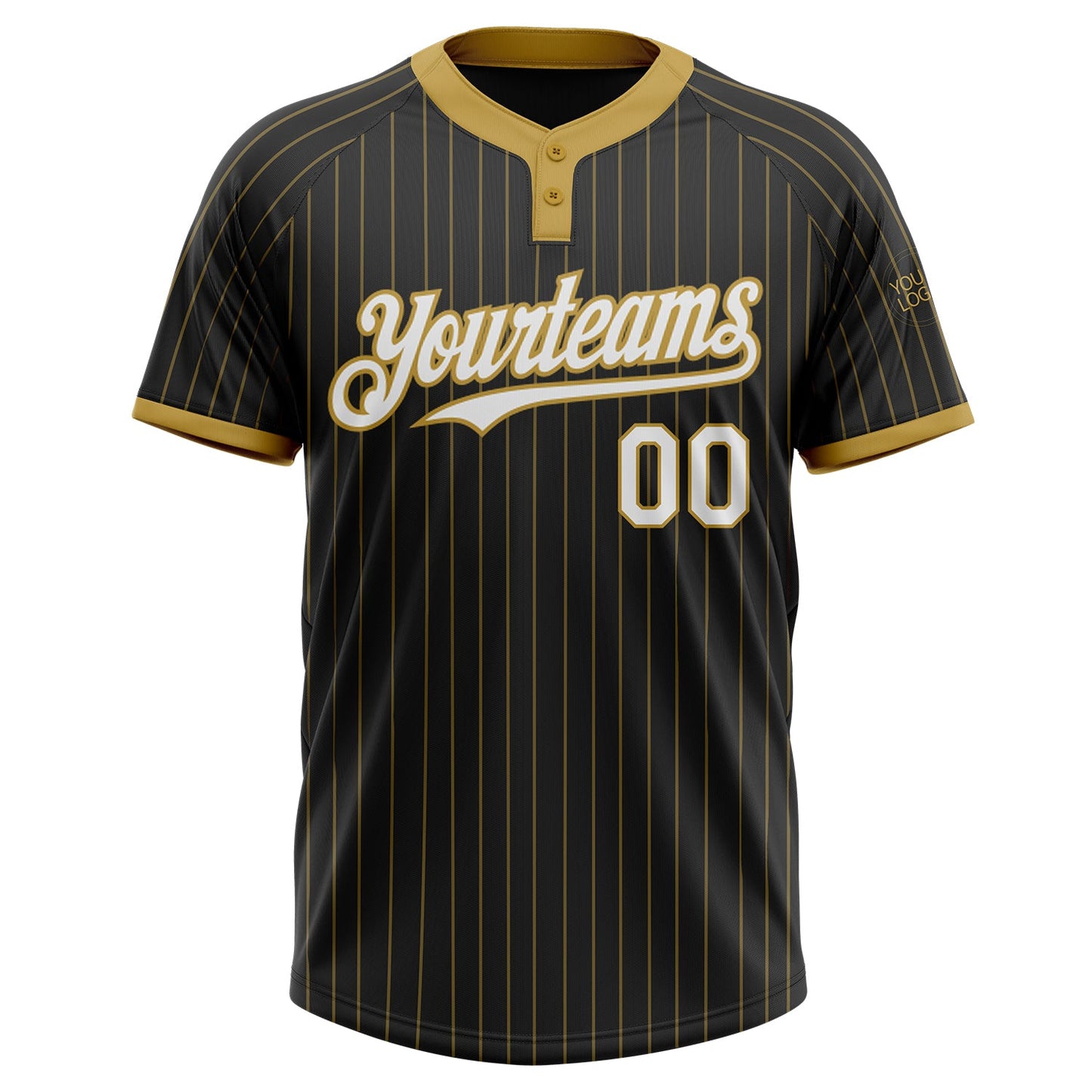 Custom Black Old Gold Pinstripe White Two-Button Unisex Softball Jersey view 2