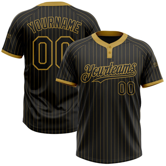 Custom Black Old Gold Pinstripe Old Gold Two-Button Unisex Softball Jersey - Main View
