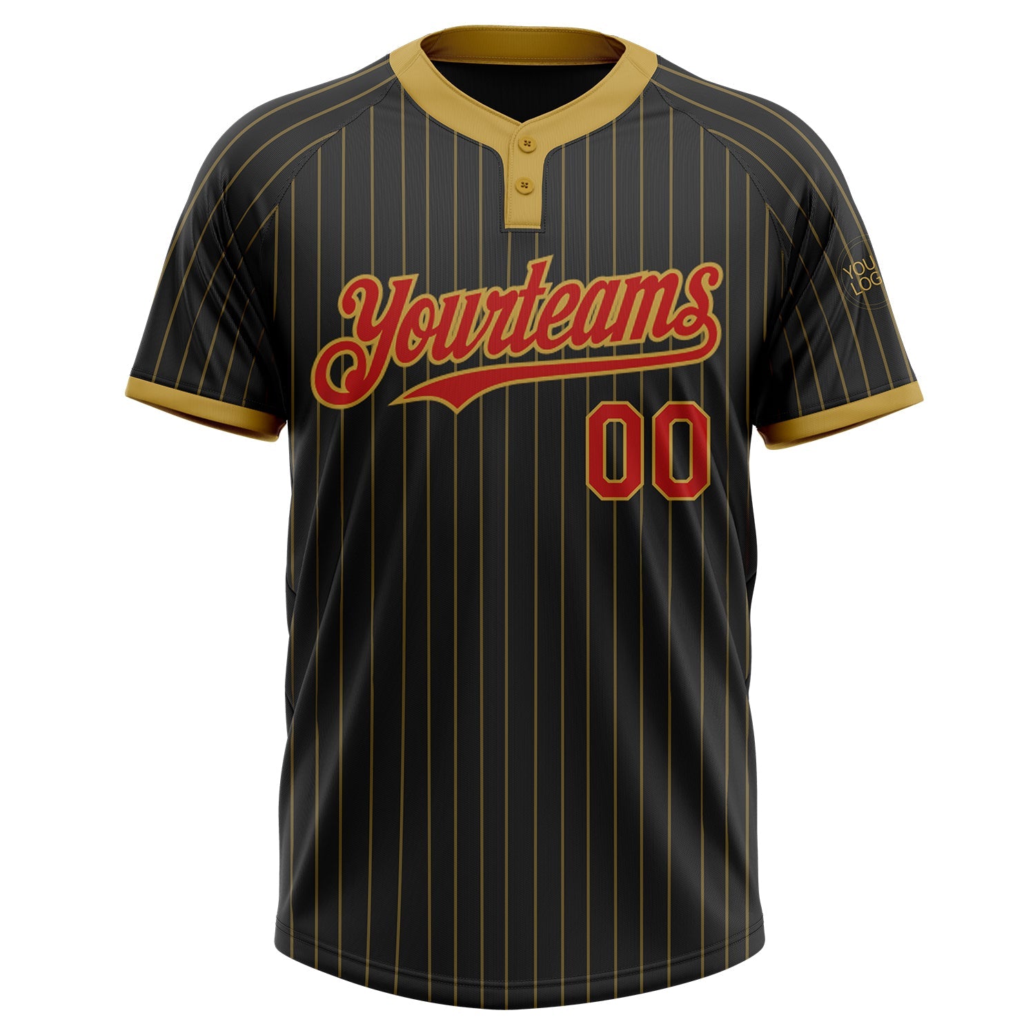 Custom Black Old Gold Pinstripe Red Two-Button Unisex Softball Jersey view 2