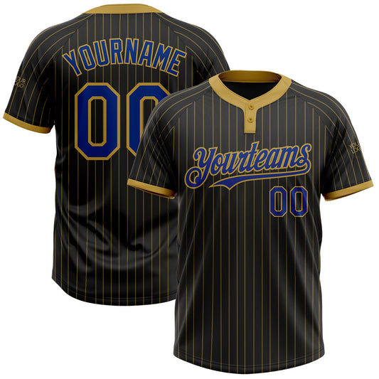 Custom Black Old Gold Pinstripe Royal Two-Button Unisex Softball Jersey - Main View