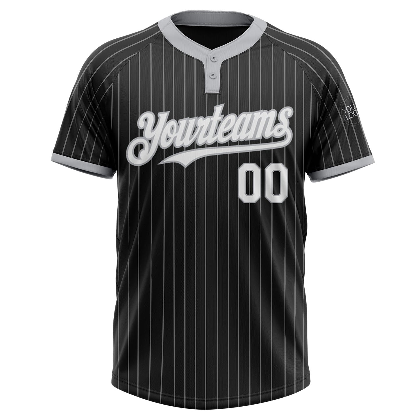 Custom Black Gray Pinstripe White Two-Button Unisex Softball Jersey view 2