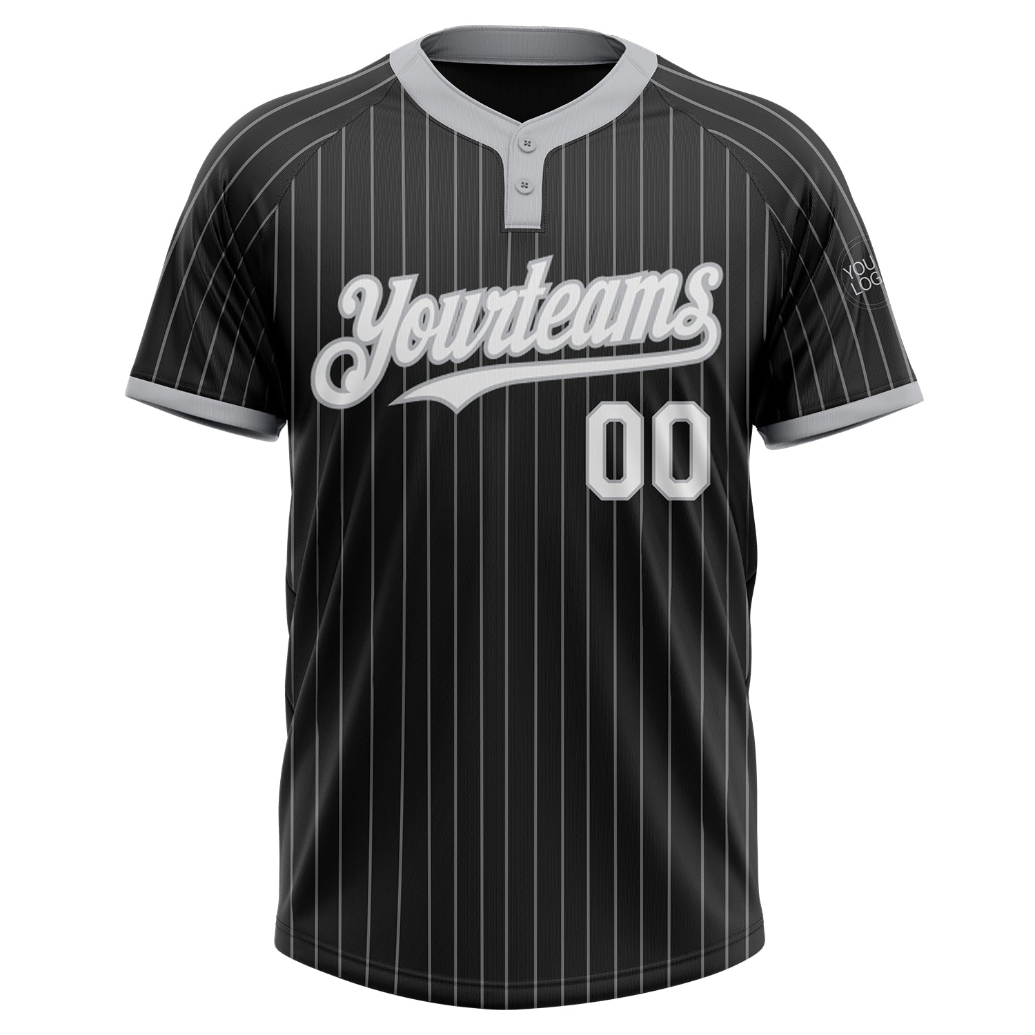 Custom Black Gray Pinstripe White Two-Button Unisex Softball Jersey view 2