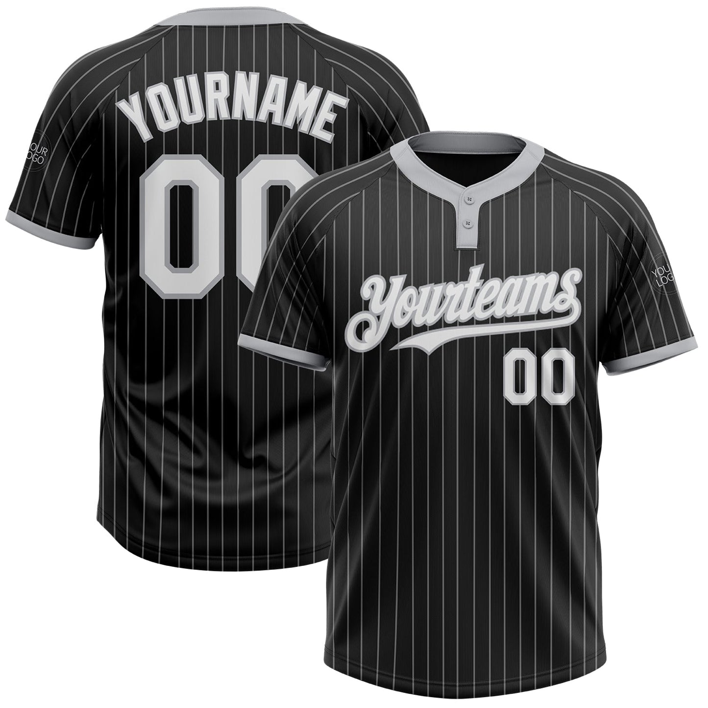 Custom Black Gray Pinstripe White Two-Button Unisex Softball Jersey - Main View