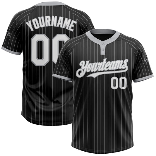 Custom Black Gray Pinstripe White Two-Button Unisex Softball Jersey - Main View