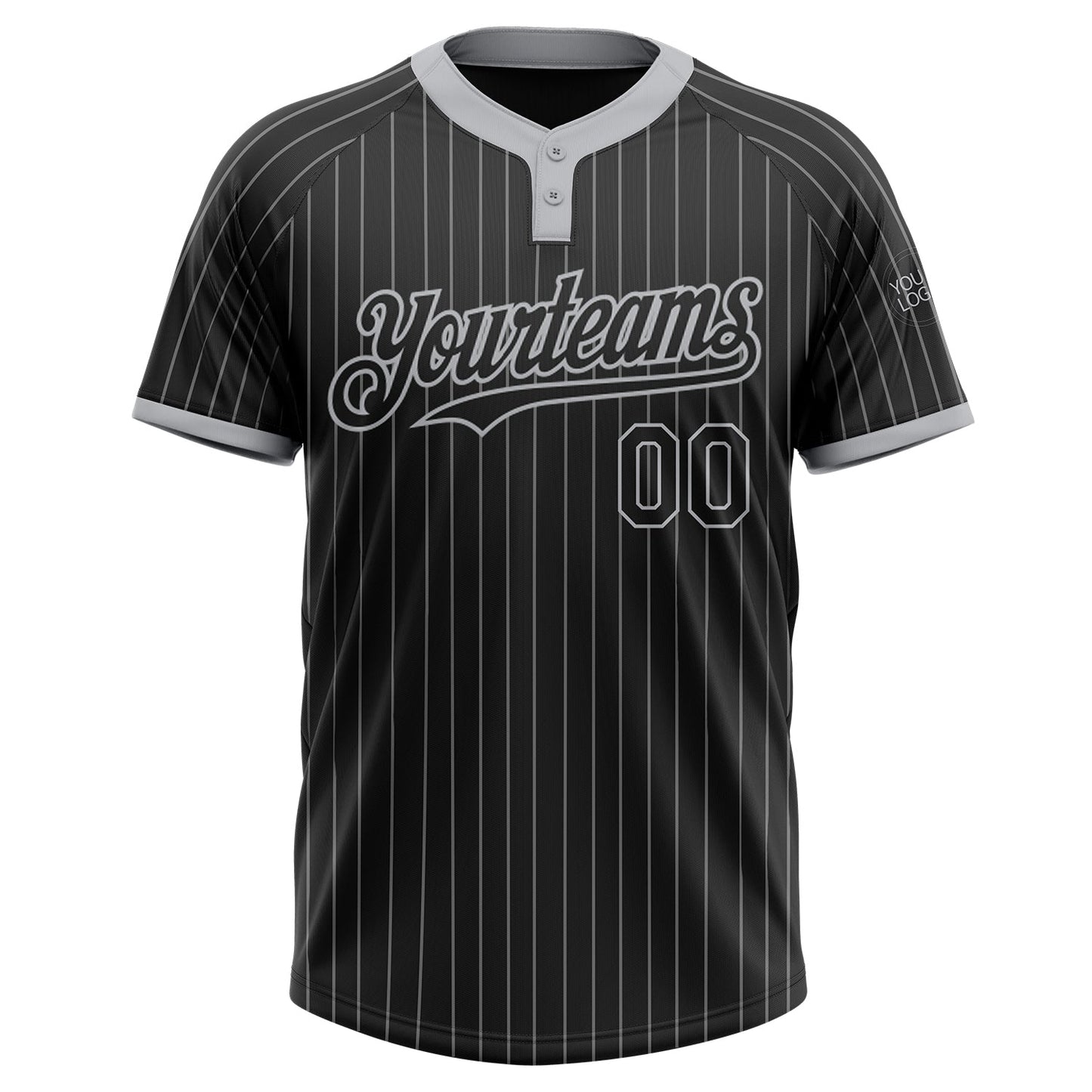 Custom Black Gray Pinstripe Gray Two-Button Unisex Softball Jersey view 2