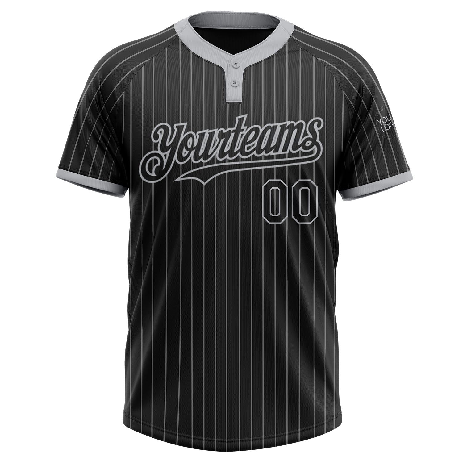 Custom Black Gray Pinstripe Gray Two-Button Unisex Softball Jersey view 2