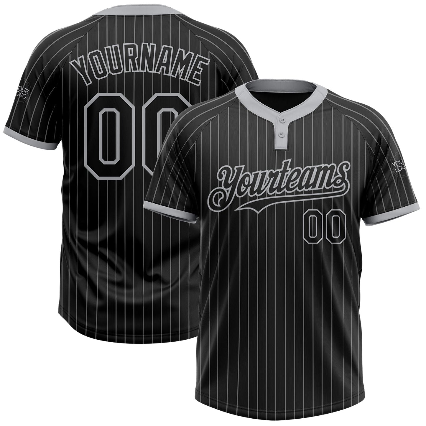 Custom Black Gray Pinstripe Gray Two-Button Unisex Softball Jersey - Main View