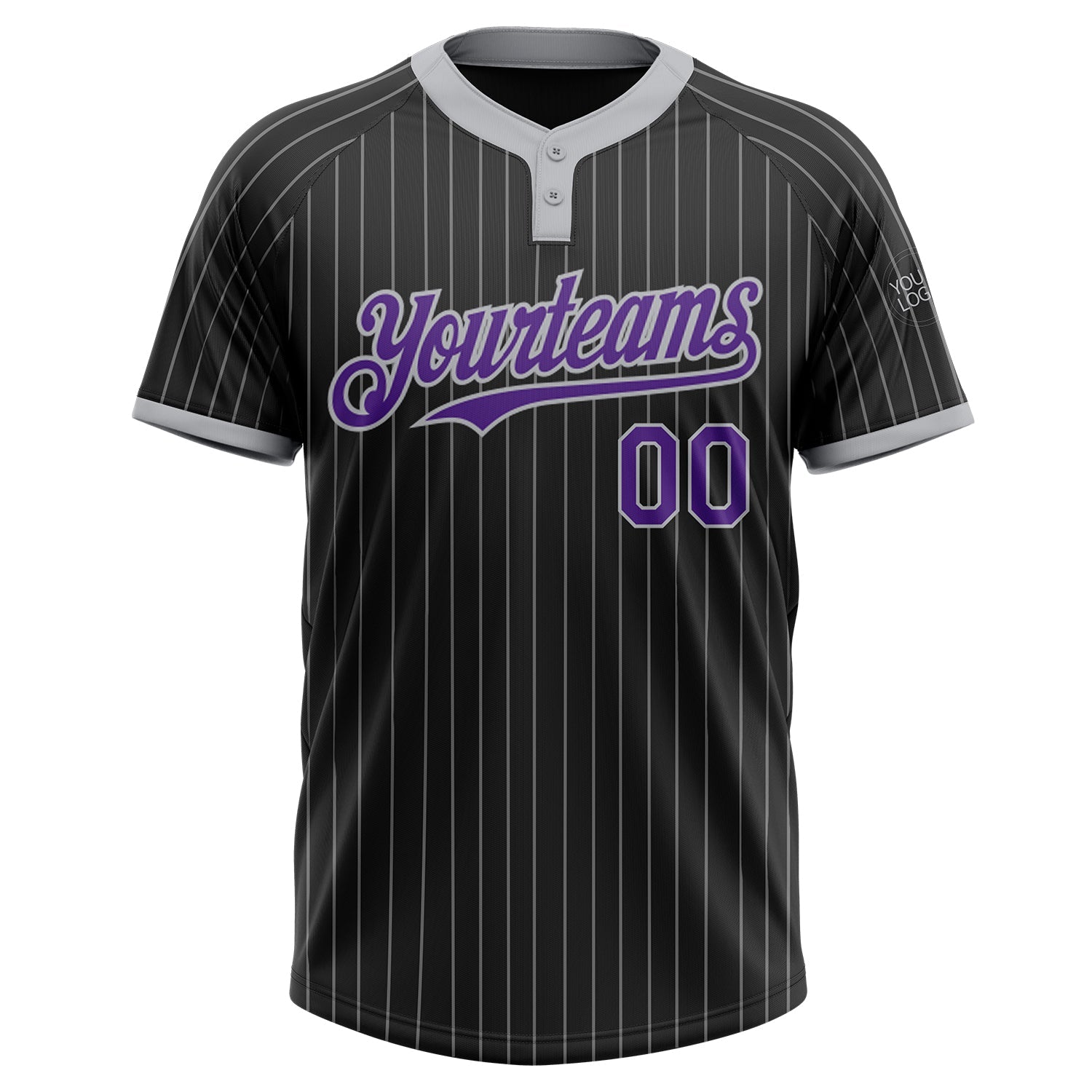 Custom Black Gray Pinstripe Purple Two-Button Unisex Softball Jersey view 2