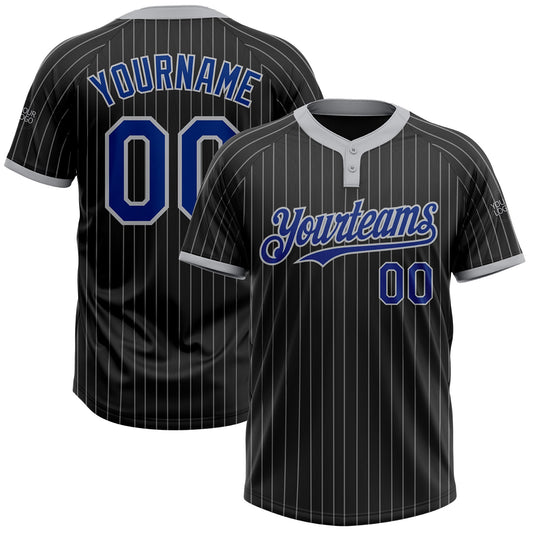 Custom Black Gray Pinstripe Royal Two-Button Unisex Softball Jersey - Main View