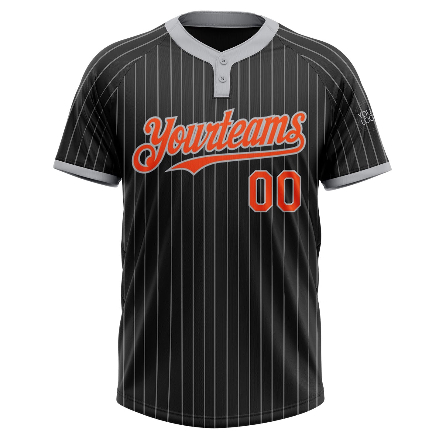 Custom Black Gray Pinstripe Orange Two-Button Unisex Softball Jersey view 2