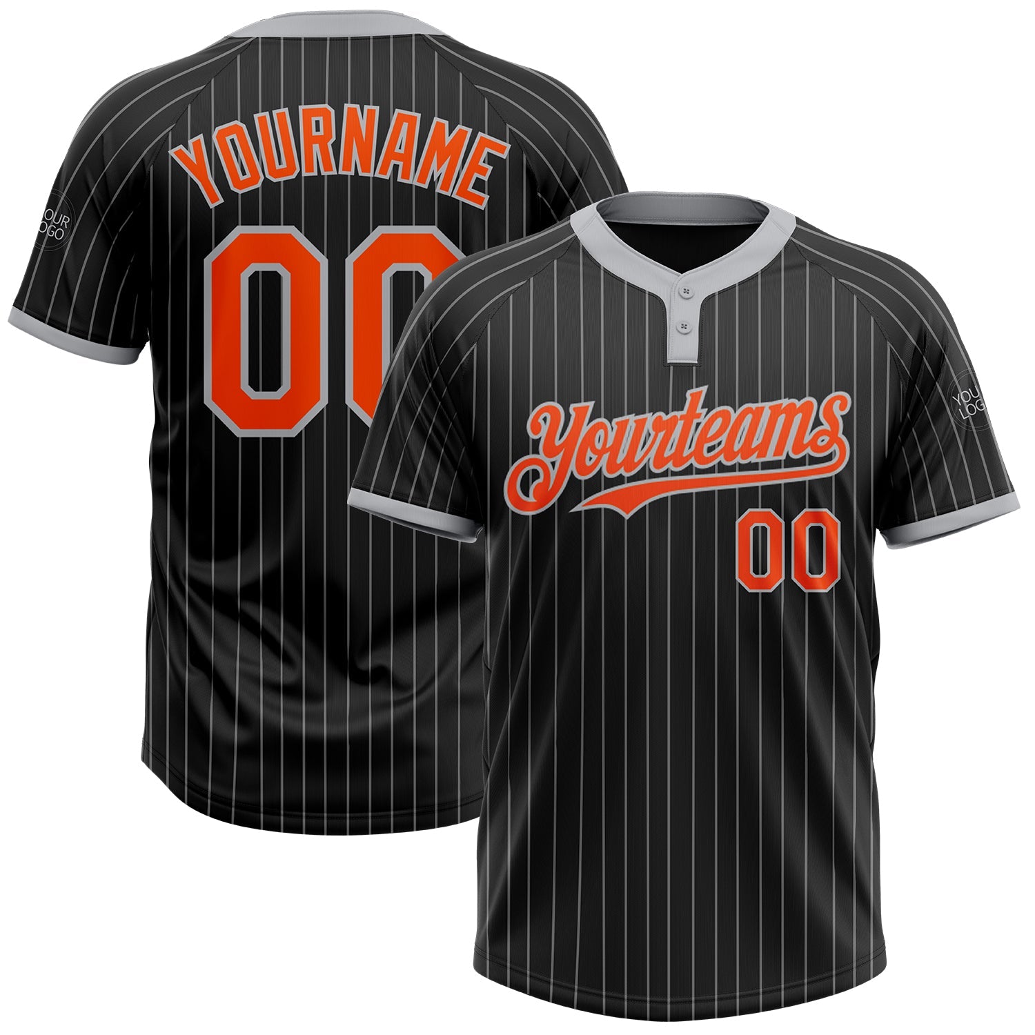 Custom Black Gray Pinstripe Orange Two-Button Unisex Softball Jersey - Main View