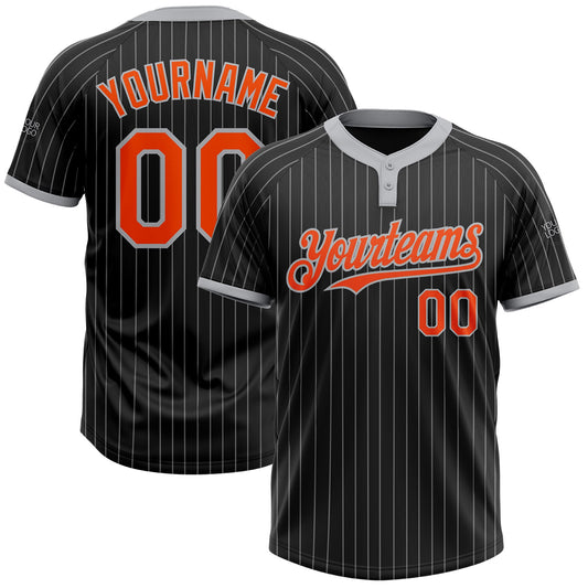 Custom Black Gray Pinstripe Orange Two-Button Unisex Softball Jersey - Main View