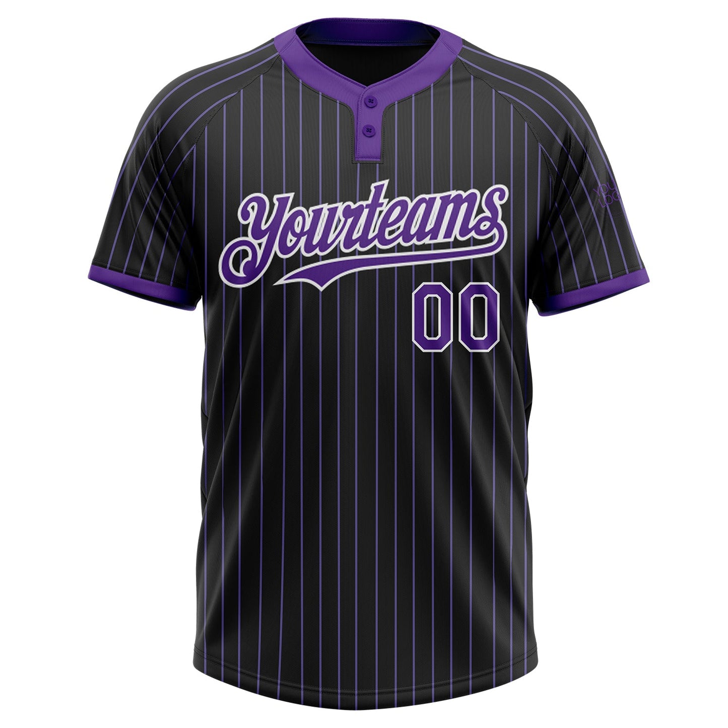 Custom Black Purple Pinstripe White Two-Button Unisex Softball Jersey view 2