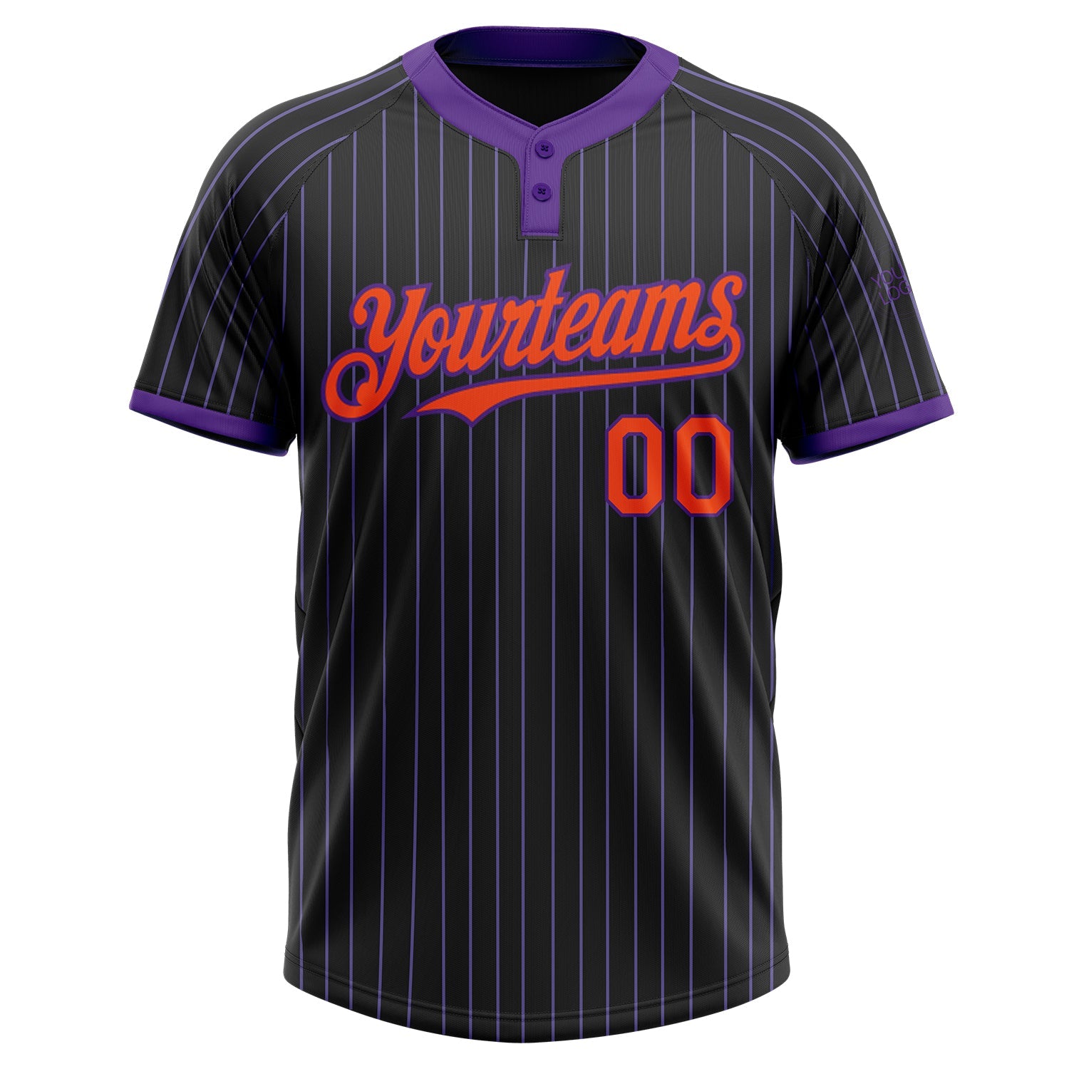 Custom Black Purple Pinstripe Orange Two-Button Unisex Softball Jersey view 2
