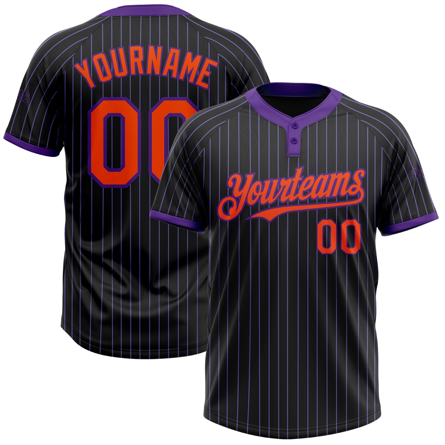 Custom Black Purple Pinstripe Orange Two-Button Unisex Softball Jersey - Main View