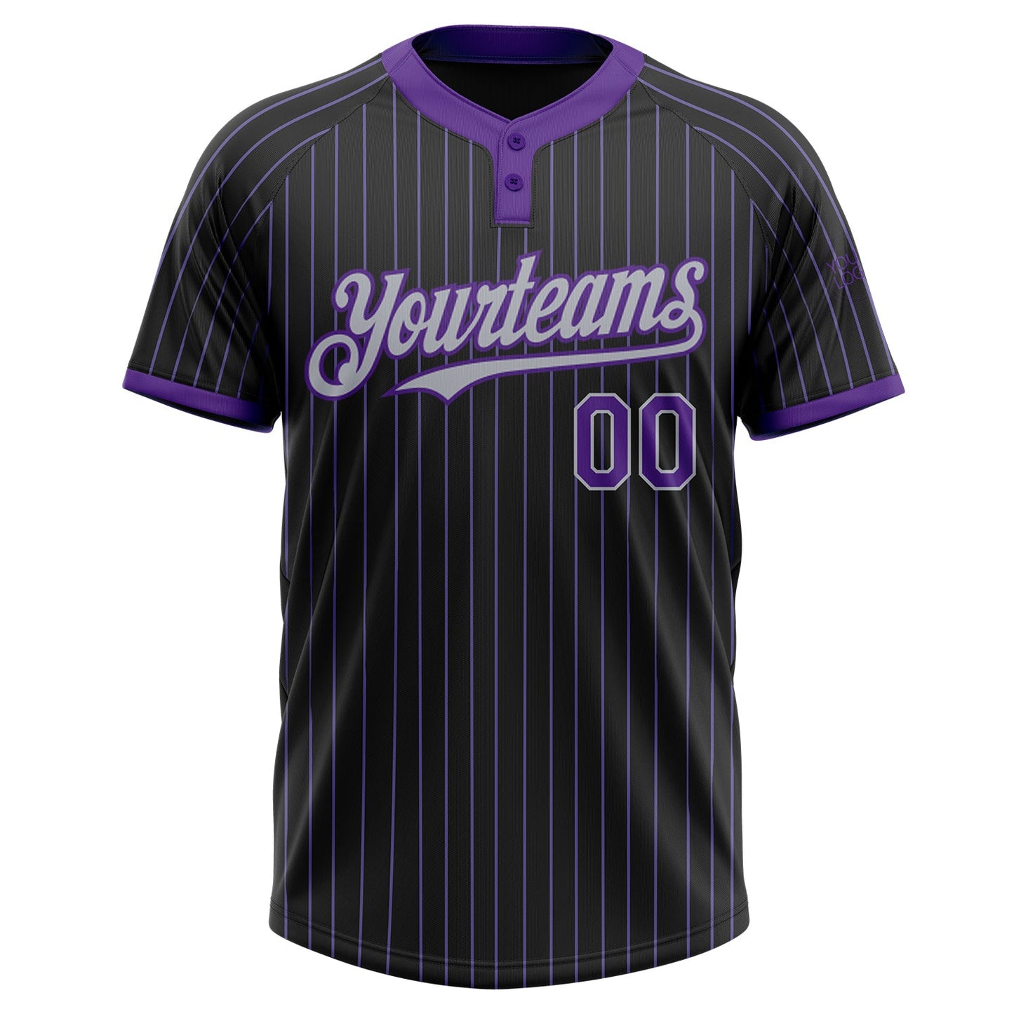 Custom Black Purple Pinstripe Gray Two-Button Unisex Softball Jersey view 2