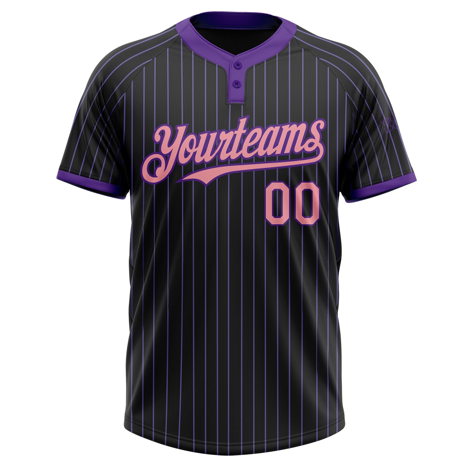 Custom Black Purple Pinstripe Medium Pink Two-Button Unisex Softball Jersey view 2