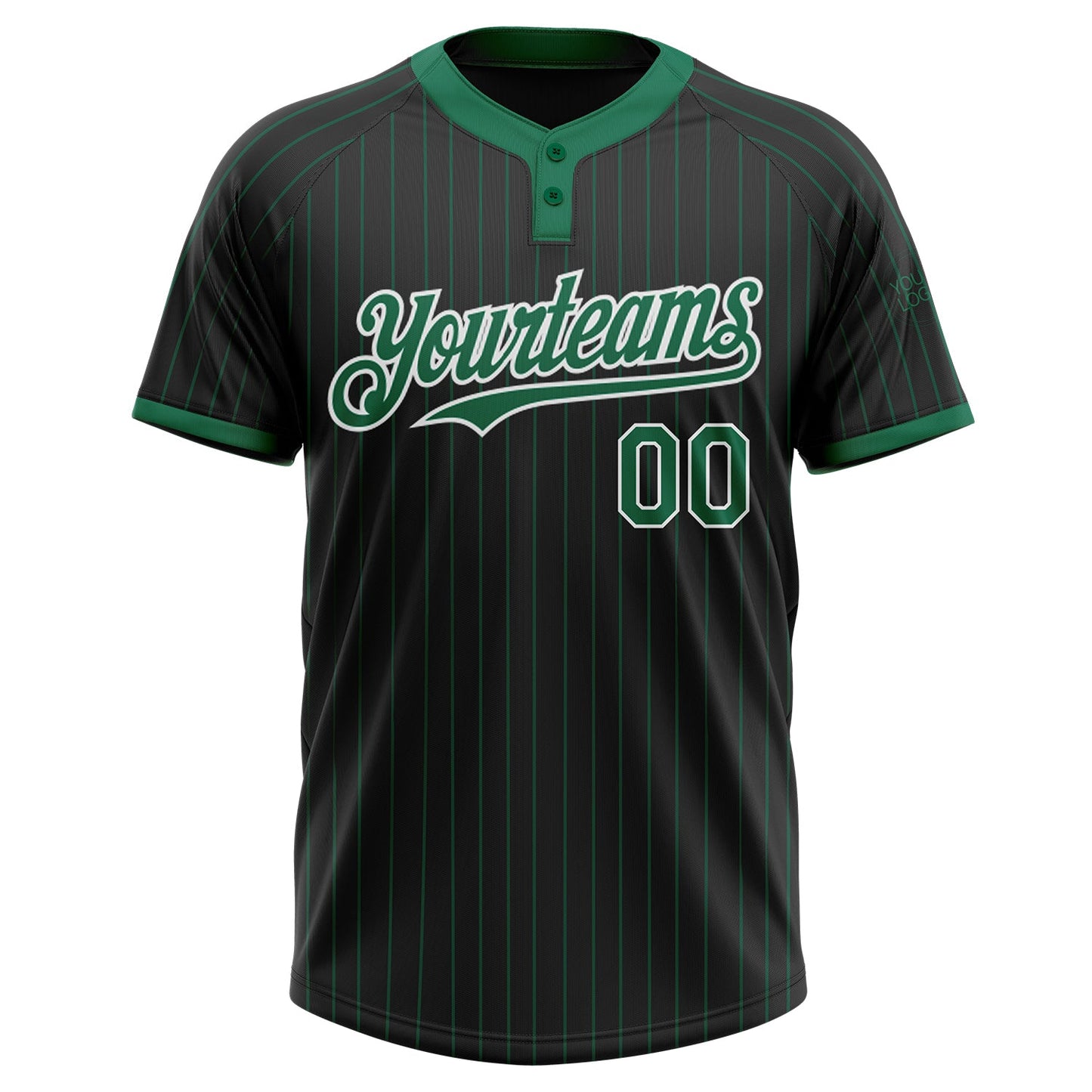 Custom Black Kelly Green Pinstripe White Two-Button Unisex Softball Jersey view 2
