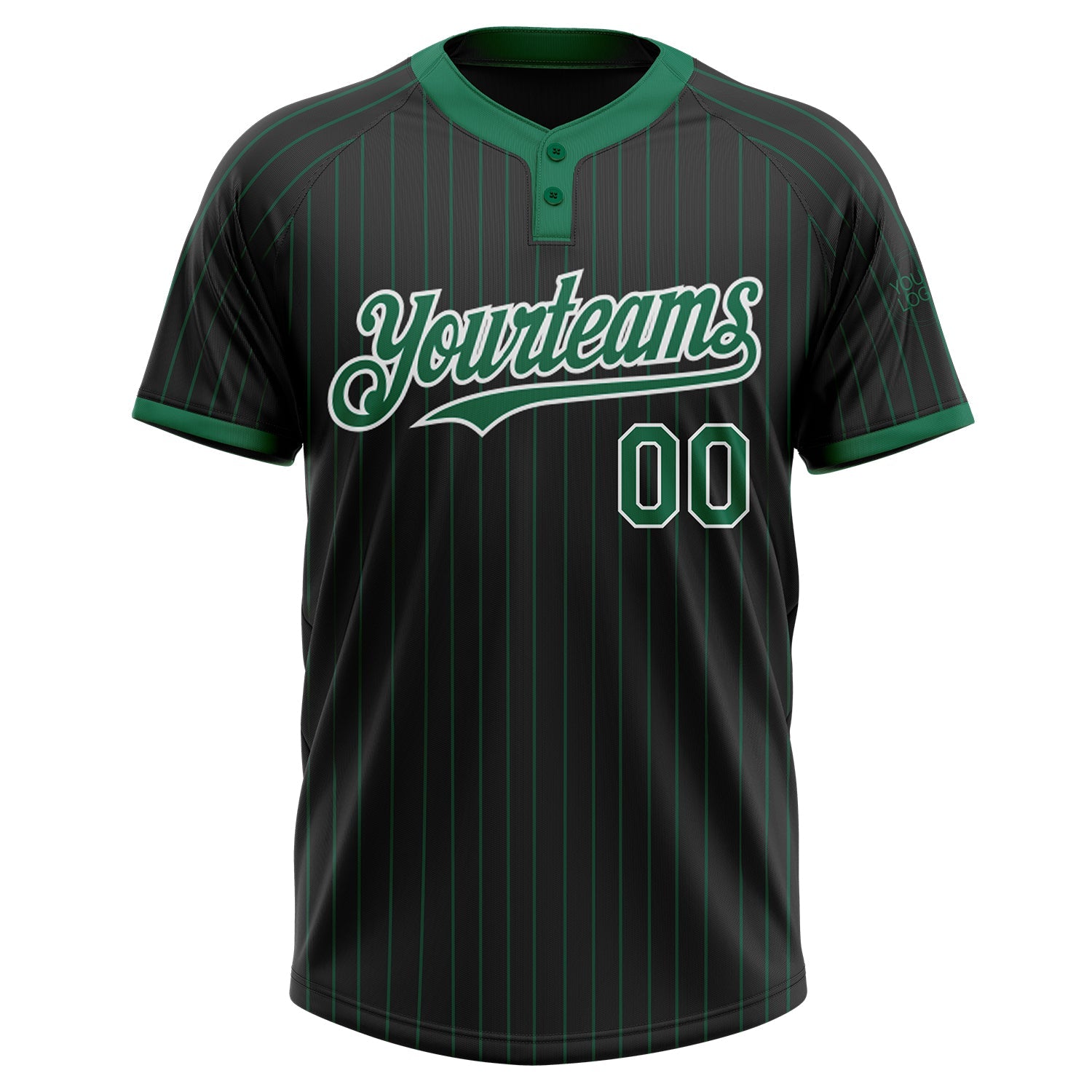 Custom Black Kelly Green Pinstripe White Two-Button Unisex Softball Jersey view 2