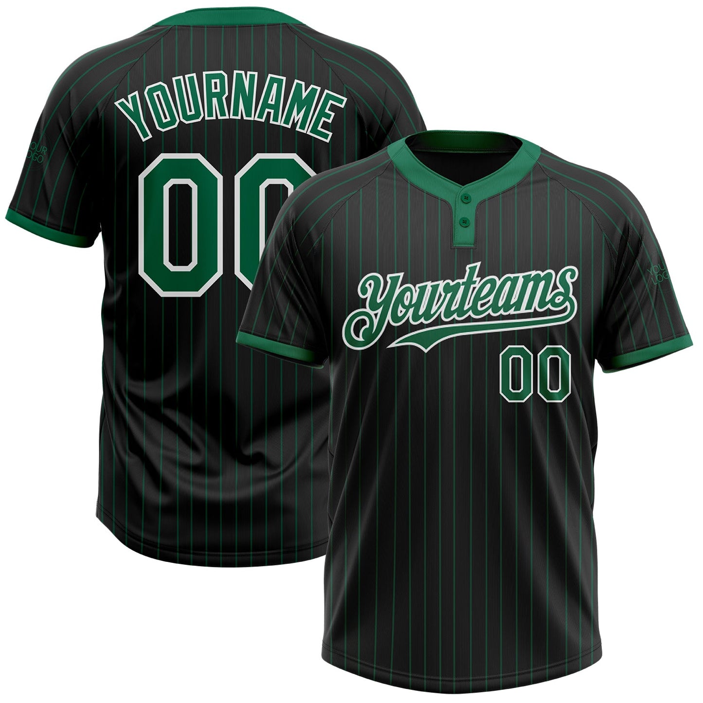 Custom Black Kelly Green Pinstripe White Two-Button Unisex Softball Jersey - Main View