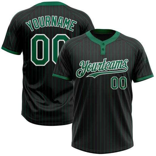 Custom Black Kelly Green Pinstripe White Two-Button Unisex Softball Jersey - Main View