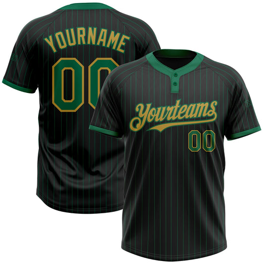 Custom Black Kelly Green Pinstripe Old Gold Two-Button Unisex Softball Jersey - Main View