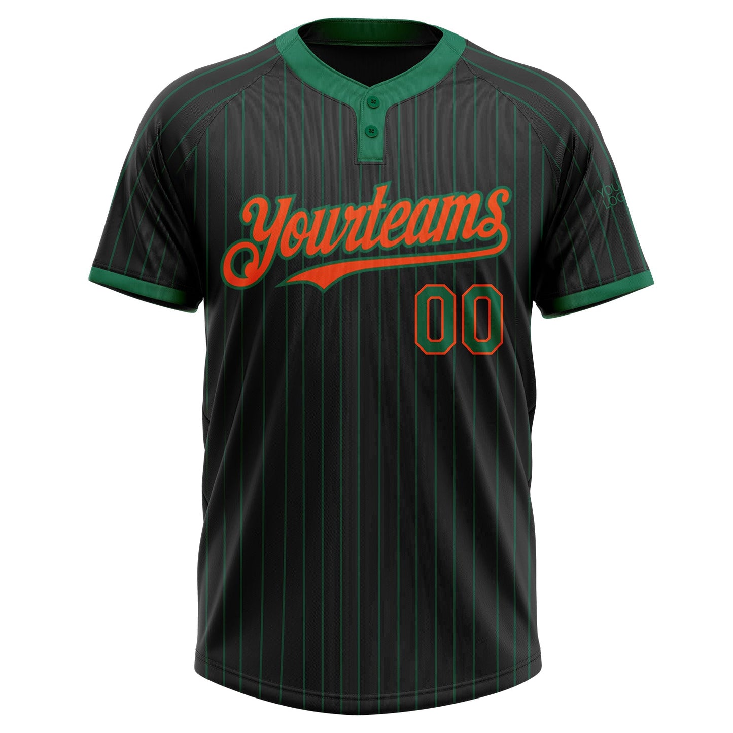 Custom Black Kelly Green Pinstripe Orange Two-Button Unisex Softball Jersey view 2