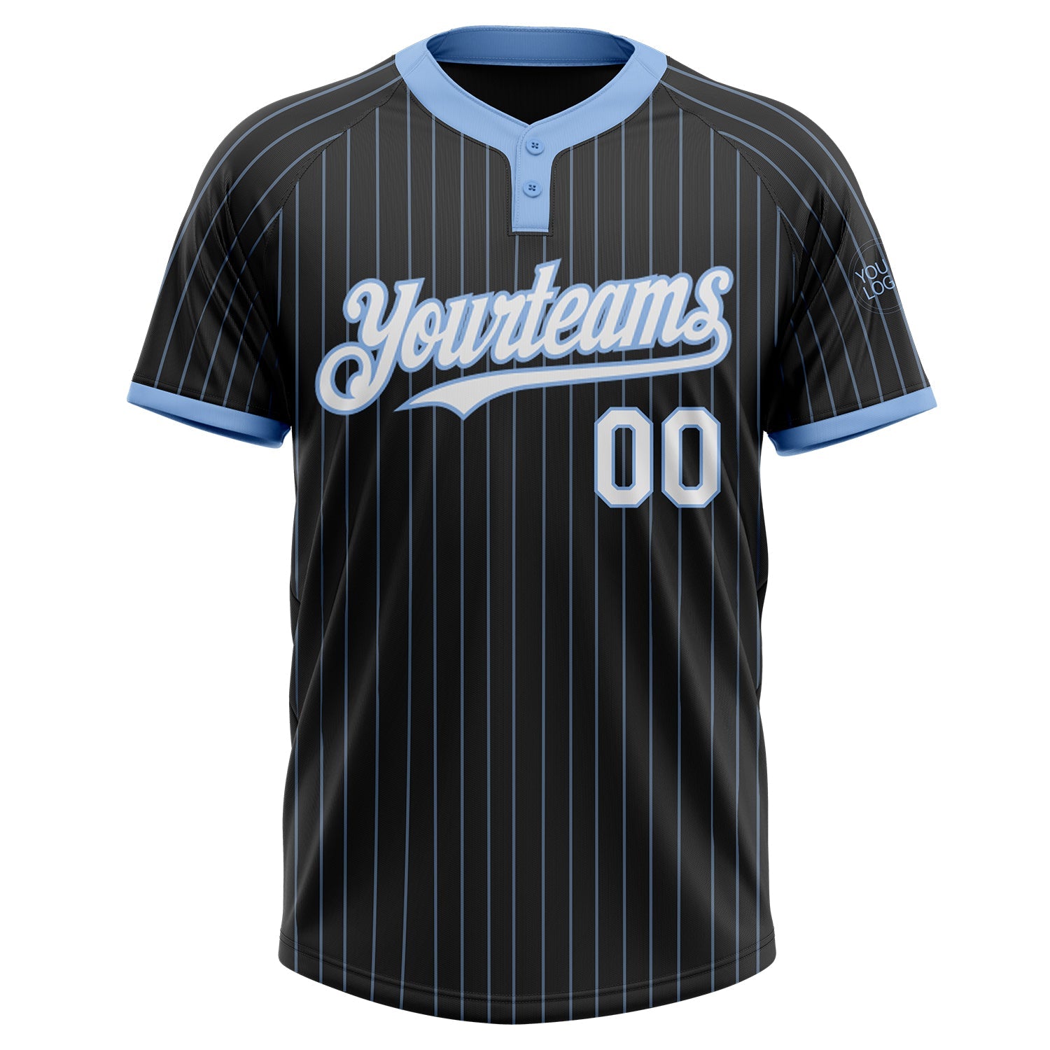 Custom Black Light Blue Pinstripe White Two-Button Unisex Softball Jersey view 2