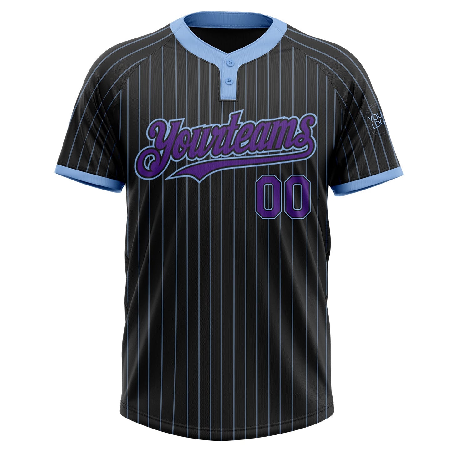 Custom Black Light Blue Pinstripe Purple Two-Button Unisex Softball Jersey view 2