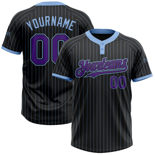 Custom Black Light Blue Pinstripe Purple Two-Button Unisex Softball Jersey - Main View