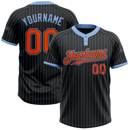 Custom Black Light Blue Pinstripe Orange Two-Button Unisex Softball Jersey - Main View