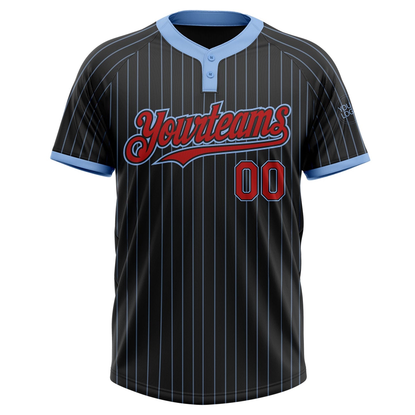 Custom Black Light Blue Pinstripe Red Two-Button Unisex Softball Jersey view 2
