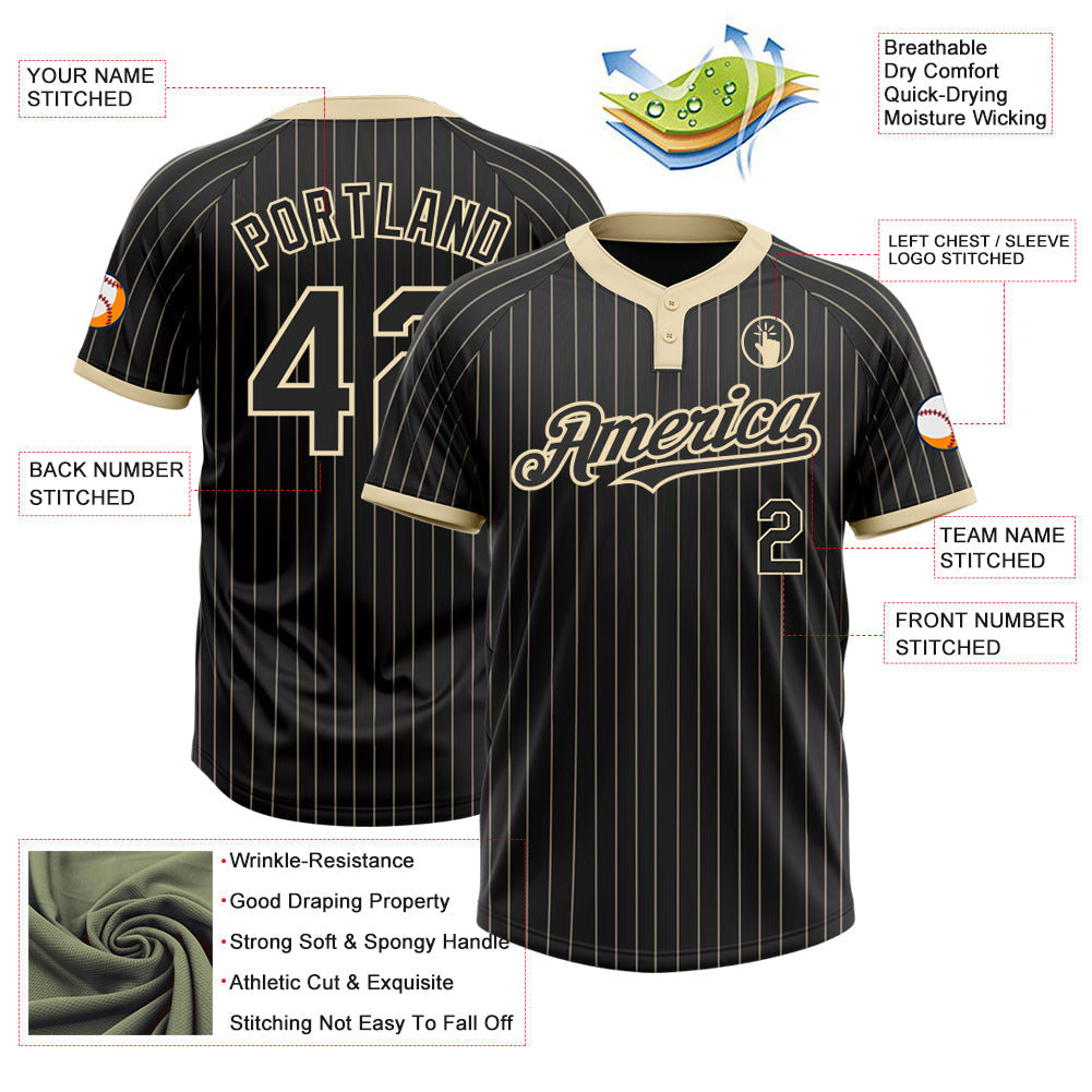 Custom Black Cream Pinstripe Cream Two-Button Unisex Softball Jersey view 3