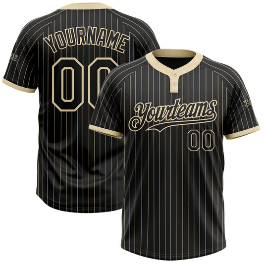 Custom Black Cream Pinstripe Cream Two-Button Unisex Softball Jersey - Main View