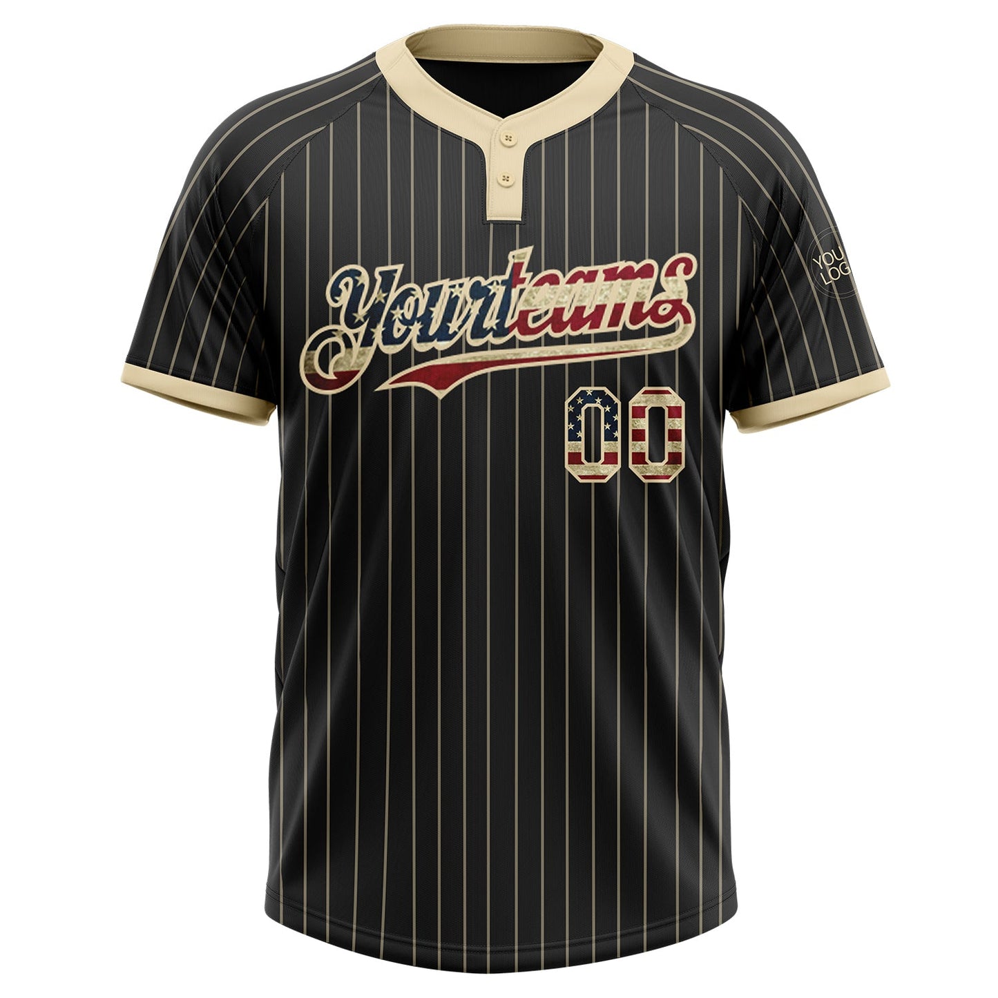 Custom Black Cream Pinstripe Vintage USA Flag Two-Button Unisex Softball Jersey view 2
