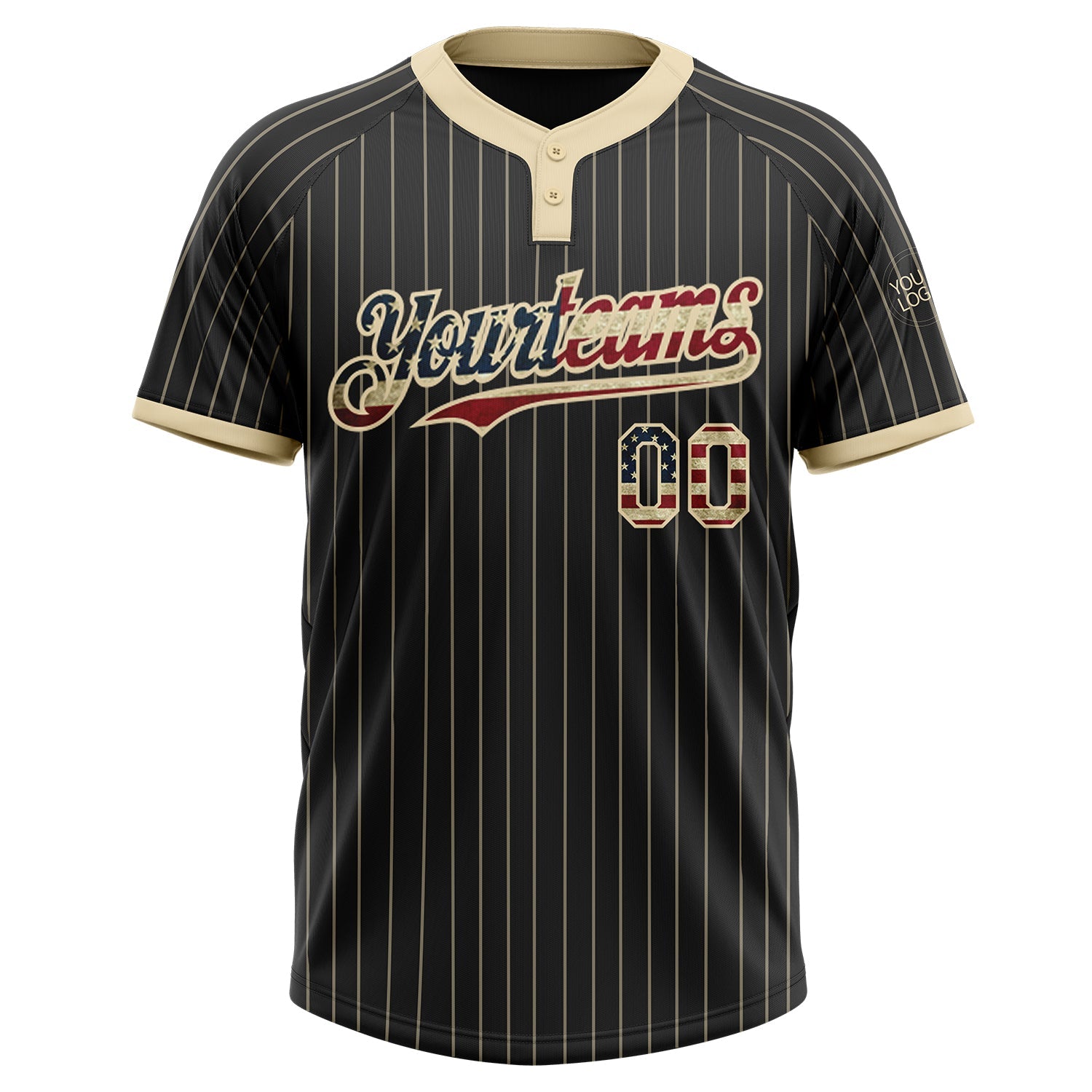 Custom Black Cream Pinstripe Vintage USA Flag Two-Button Unisex Softball Jersey view 2