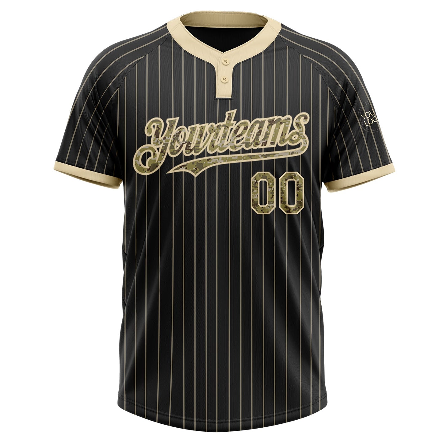 Custom Black Cream Pinstripe Camo Two-Button Unisex Softball Jersey view 2
