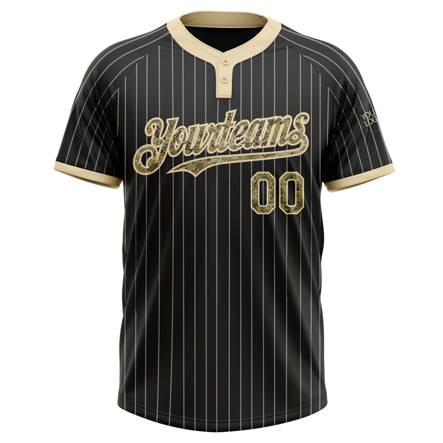 Custom Black Cream Pinstripe Camo Two-Button Unisex Softball Jersey view 2