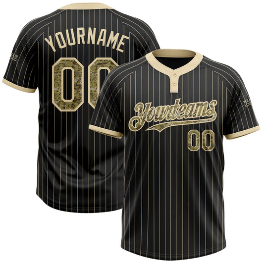 Custom Black Cream Pinstripe Camo Two-Button Unisex Softball Jersey - Main View