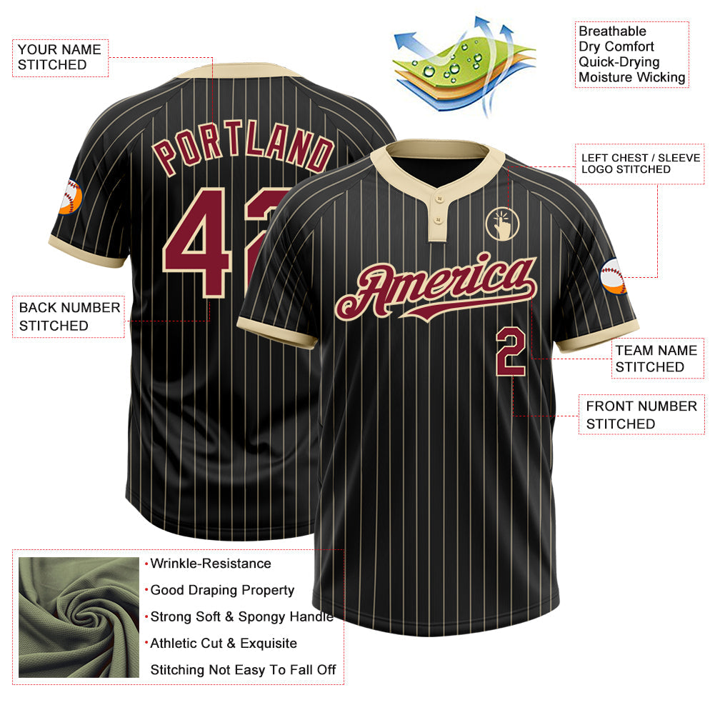 Custom Black Cream Pinstripe Crimson Two-Button Unisex Softball Jersey view 3