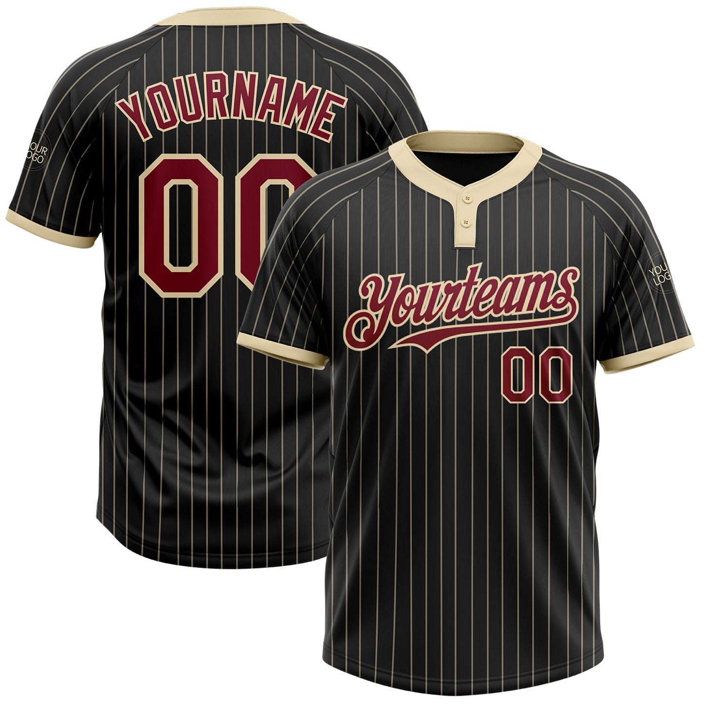 Custom Black Cream Pinstripe Crimson Two-Button Unisex Softball Jersey - Main View